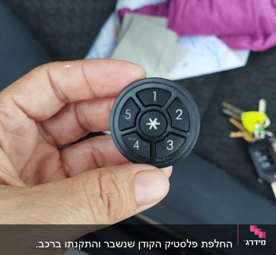 יד מחזיקה כפתור עגול עם מספרים